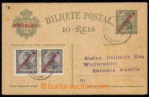 87422 - 1912 AZORES  double PC with printed stamp. 10Rs with red ove