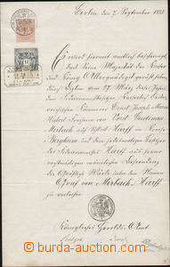87677 - 1885 RAKOUSKO-UHERSKO, PRUSKO  listina se smíšeným kolkov