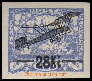 87741 - 1920 PLATE PROOF 28Kč/200h blue, issue I, overprint in blac