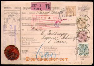 87753 - 1900 peněžní průvodka do Švýcarska s barevnou frankatu
