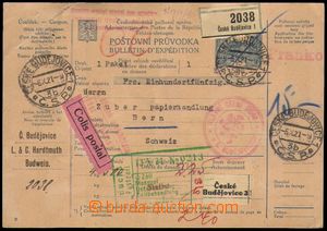 87828 - 1921 CPP15, celá poštovní průvodka pro cizinu, vyplacena