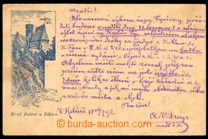 88280 - 1892 TÁBOR - předchůdce pohlednice, hrad Kotnov, prošlá
