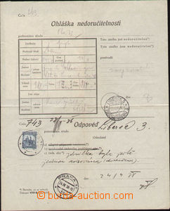 88343 - 1936 Ohláška nedoručitelnosti, použitý tiskopis 419A (I