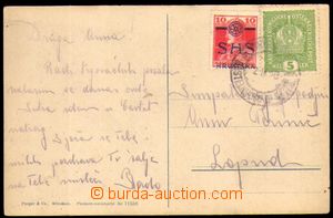 88805 - 1919 mixed franking on Ppc, Austrian stamp. 5h Coat of arms 