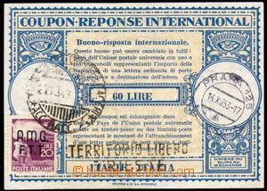 88823 - 1953 ZONE A  Italian international reply coupon, uprated wit