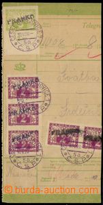 88898 - 1920 ústřižek z blanketu telegramu , Monogram ČSR, zelen
