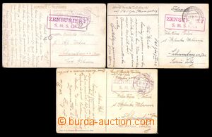 90193 - 1918 S.M.S. GÄA, sestava 3 pohlednic zaslaných do Čech, c