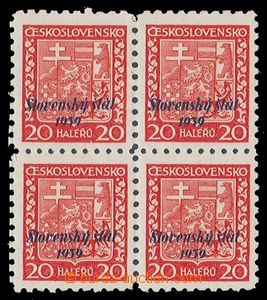 90702 - 1939 Alb.4, Státní znak 20h oranžová, ve 4-bloku, šikm