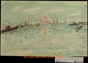 91092 -  FUSARO Jean (*1925): Port, ships, pastel painting, 48x31cm,