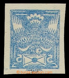 91295 -  Pof.143N, 5h blue imperforated, very thin/light print, full