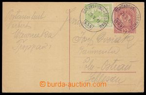 91720 - 1919 Austrian PC 10h Crown with uprating stamp. Hradčany 5h
