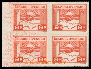 91827 -  Pof.357, value 9K, block of four with L margin, on edge and