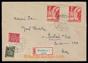 91878 - 1945 Reg letter franked with. horiz. gutter stamp.  Košice-