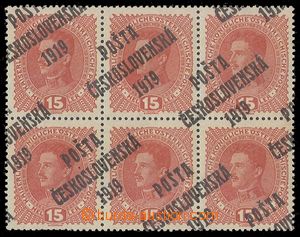 91979 -  Pof.38, Charles 15h brown-red, block of 6, expressive shift