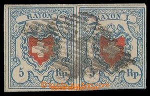 92052 - 1850 Mi.9II, RAYON I 5Rp modrá / červená, 2-páska, kat. 