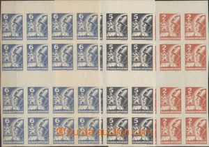 92357 - 1945 Pof.354-356Ms(4), Košice-issue, 4-stamps vertical gutt