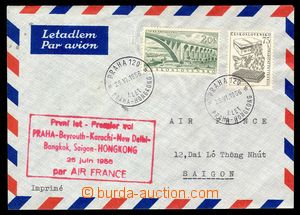 92922 - 1956 ČSR II.  Let-dopis do Saigonu, 1. let Praha–Hongkong
