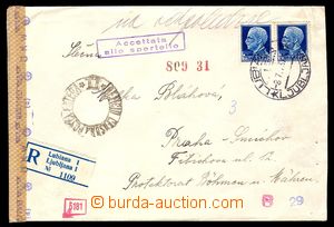 92935 - 1943 LJUBLJANA  R-dopis do Prahy, vyfr. zn. Mi.309 2x, DR LJ