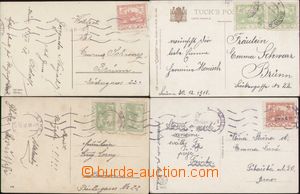 93367 - 1918 sestava 4 pohlednic s frankaturou známkami Hradčany (