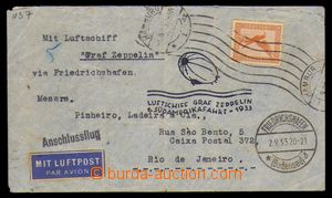 93650 - 1933 dopis do Brazílie vyfr. zn. Mi.381, 1ks vpředu + 2ks 