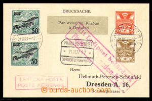93774 - 1927 preprinted air-mail card as printed matter to Dresden, 