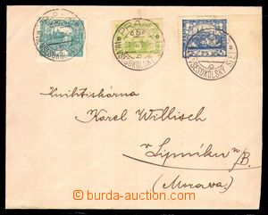 93808 - 1920 dopis vyfr. zn. Pof.4, 10 a S2, Spěšná 5h zelená, P