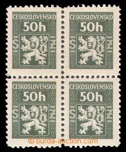 93838 - 1945 Pof.SL1, Official I. 50h, block of four with plate vari