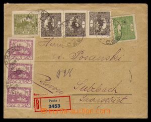 93990 - 1920 R-dopis do Německa, vyfr. zn. Pof.1 3x, 2 3x, 6, 19, D