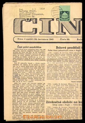94061 - 1945 NEWSPAPER PROVISIONAL  complete newspaper Čin from Sun