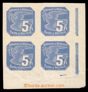 94079 - 1939 Pof.NV2, 5h blue, lower corner blok of 4 without plate 