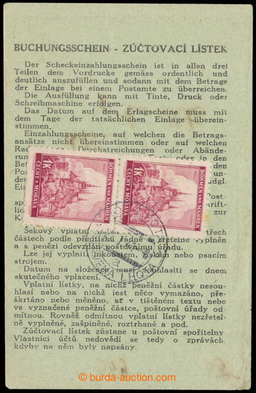 94148 - 1940 zúčtovací lístek vyfr. zn. Pof.31 2x, DR ČERVENÁ 