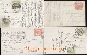 94166 - 1918 comp. 4 pcs of Ppc, franked stamps Hradčany 5h or 10h,