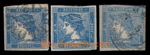 94203 - 1851 Mi.6, blue Mercure, comp. 3 pcs of stamps, types IIIb, 