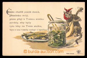 94254 - 1900 Josef Šváb č. 6, barevná litografie, kočka s mando