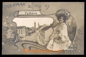 94274 - 1907 VYŠKOV - koláž elegantní dáma, v obraze synagoga, 