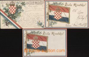 94284 - 1900-05 vlajky na pohlednicích, Chorvatsko, sestava 3ks poh