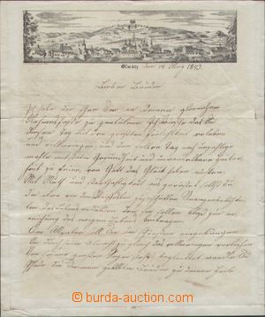 94304 - 1843 dopisní papír s vedutou města Olomouce se Sv. Kopeč