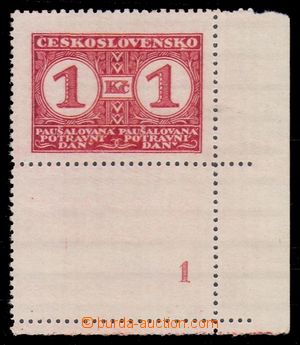 94628 - 1935 Pof.PD9B, 1Kč červená, ŘZ 12½, dolní rohový 