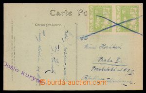 94714 - 1919 COURIER MAIL  postcard (Paris) franked with. pair stamp