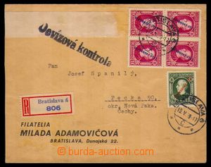 94975 - 1939 Reg letter to Bohemia-Moravia, franked with stamp. Alb.