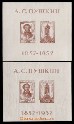 95003 - 1937 Mi.Bl.1 + Bl.1/II, aršík Puškin, 2ks, 1x II. typ, bo