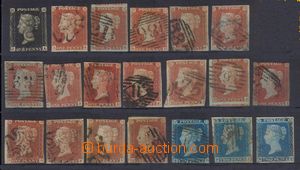 95070 - 1840-41 MI.1, 3 16x, 4 3x, selection of 20 pcs of stamp. var