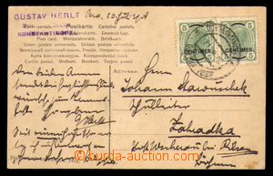95504 - 1908 LEVANT  postcard franked with. pair Mi.8 (issue for Cre