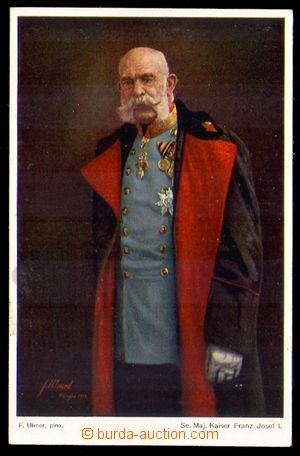 95556 - 1911? FRANTIŠEK JOSEF I. císař, kreslený portrét, barev