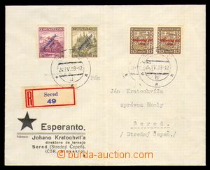 95655 - 1939 ESPERANTO  Reg letter with Overprint issue 10h 2x, 1,20