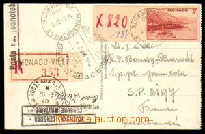 95727 - 1940 postcard sent as Reg from Monaco to member of Czechosl.