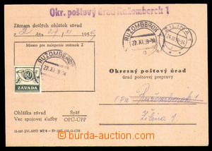 96006 - 1959 OHLÁŠKA ZÁVAD  služební lístek s oznámením, vyl