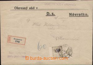 96050 - 1926 Reg court letter, fee paid by due stmp Pof.DL34 and bis