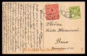 96182 - 1923 ČERVENÝ KŘÍŽ  prošlá pohlednice s vylepenou př
