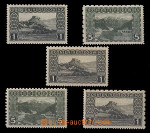 96253 - 1906 Mi.29 3x, 32 2x, Landscape, comp. 5 pcs of stamps with 